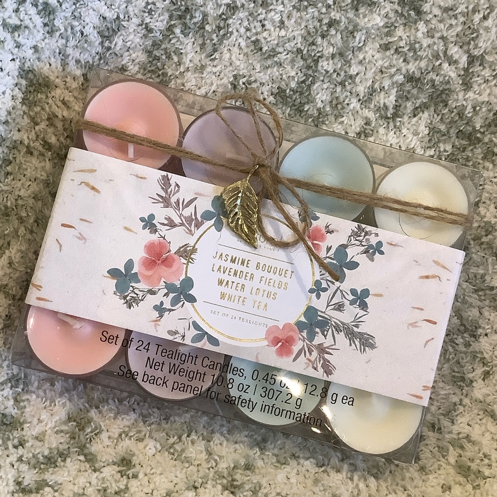 Scented Floral Variety Tealight Candle Set of 24 Pastel Collection NWT 10.80 oz.